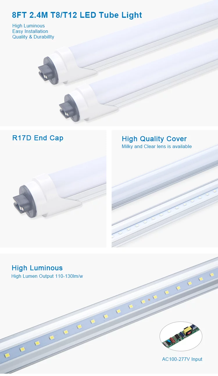 JESLED 4-Pack R17D LED Tube Light Bulbs - T8 Sign Lights, 28W-52W, 4FT To 8FT, Cool White 6000K